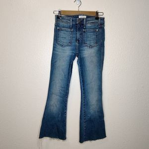 McGuire Boot Cut Flare High Rise Raw Hem Blue Denim Released Hem Jeans Size 25